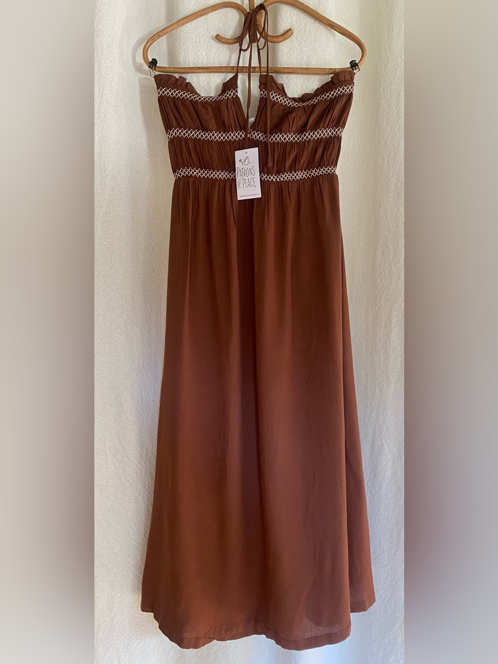 Patrons of Peace Smocked Halter Midi Dress Size Medium NWT